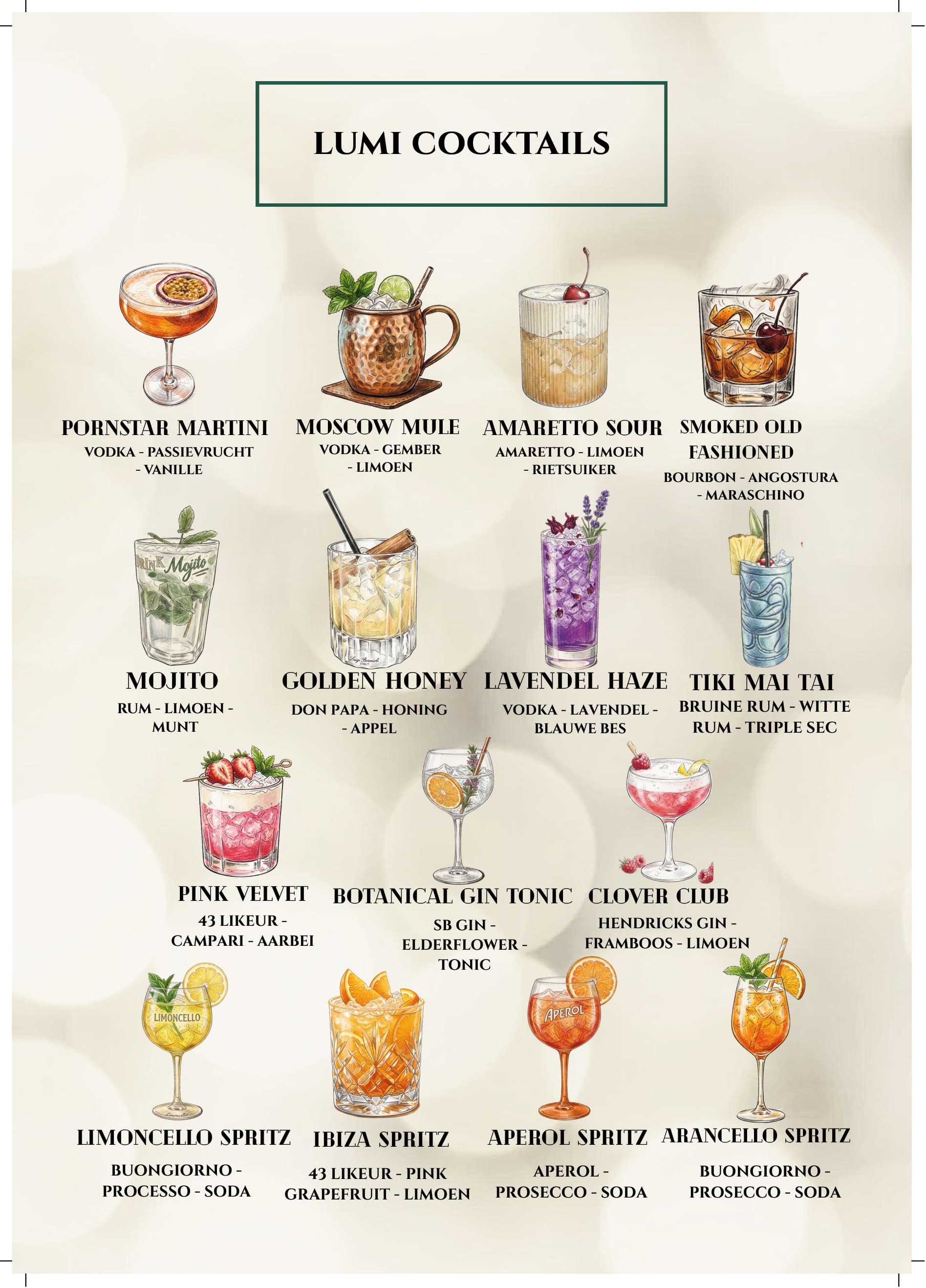 Lumi Cocktails Menu