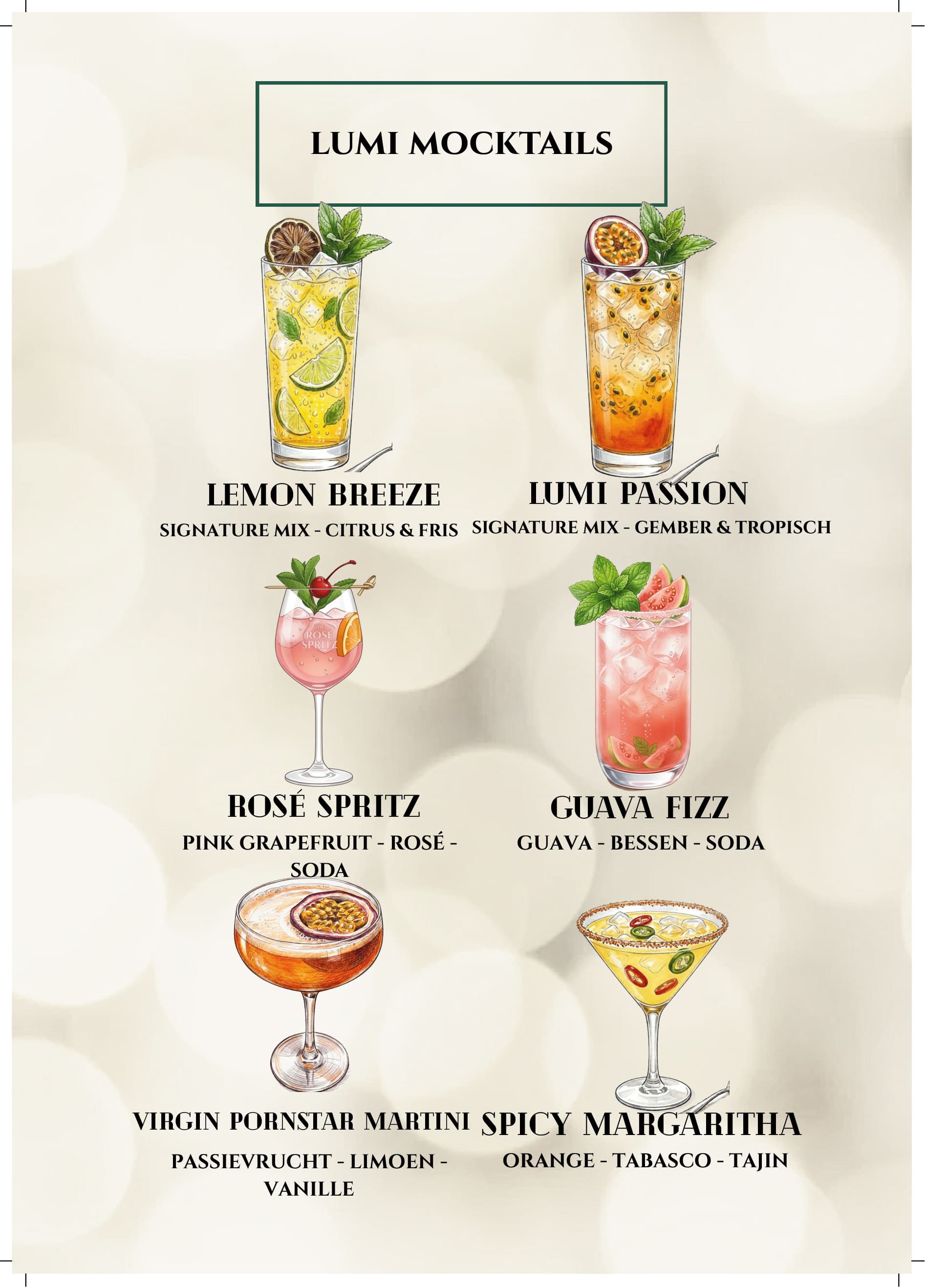 Lumi Mocktails Menu